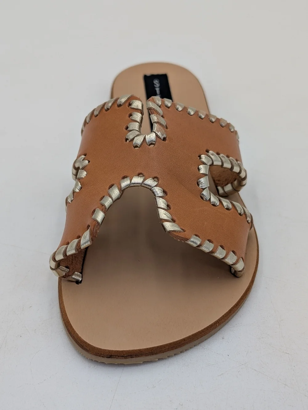 Steve Madden Greece Size 7 Genuine Leather Cognac Silver Metallic-Accent Flats